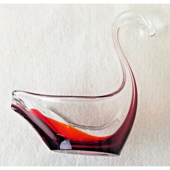Swan Blood red Japanese Glass Enesco midcentury modern stylized art catchall - Picture 6 of 8